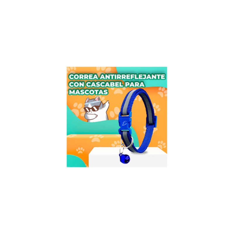 1pza collar para mascotas con cascabel, tira reflejante y broches ajustables de colores, variedad de colores / mas.09.7