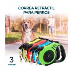 Correa retráctil para mascota 3m de largo, variedad de colores / mas.04.3