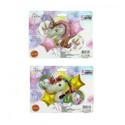 Paquete con 5 globos metálicos yang diseño de unicornio, variedad de diseños / hw-373-2 / hw-373-1