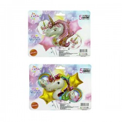Paquete con 5 globos metálicos yang diseño de unicornio, variedad de diseños / hw-373-2 / hw-373-1