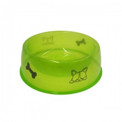 Plato chico redondo translúcido de plástico con diseño de huesos gato para mascota 13cm / 0509