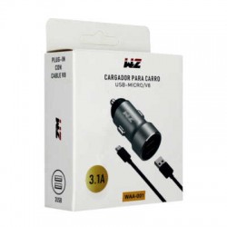 Cargador para coche / carro con 2 puertos usb y un cable usb-micro / tipo c / waa001 / 5046439