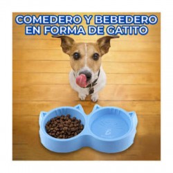 Plato doble de plástico en forma de gatos con gomas antideslizantes, variedad de colores