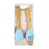 Set 2 cubiertos cuchara y tenedor de silicon con mango de madera, para bebé, variedad de colores / silicone spoon