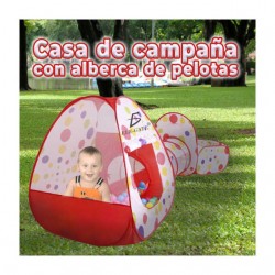 Juego infantil 3 en 1 con alberca de pelotas, túnel y casa de campaña