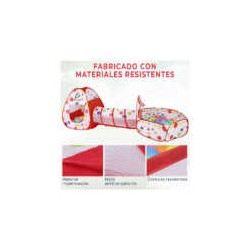 Juego infantil 3 en 1 con alberca de pelotas, túnel y casa de campaña