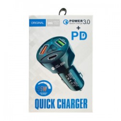 Cargador redondo de carga rápida para automóvil con entrada tipo c y 2 usb, variedad de colores / wgs-g35y-pd