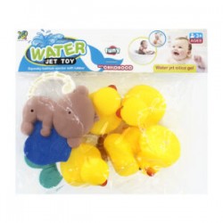 Paquete con 2 sonajas de plástico + 5 patitos con chifle para bebé / water jet toy