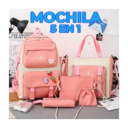 Kit 5 en 1 de mochila grande, bolsa de mano con asa, bolsa mediana, mini bolsa y colorera kawaii, variedad de colores