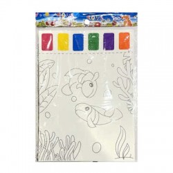 Dibujo animado con 6 acuarelas para colorear y pincel / b-574