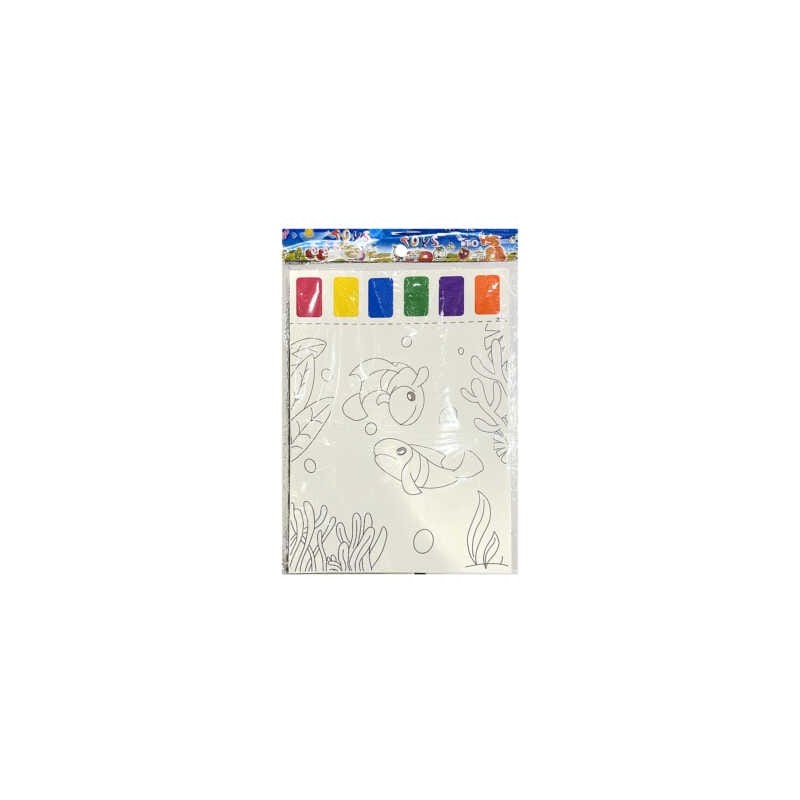 Dibujo animado con 6 acuarelas para colorear y pincel / b-574