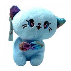 Peluche afelpado en forma de gato con ojos kawaii y moño tornasol, 18cm, variedad de colores / mr-530124