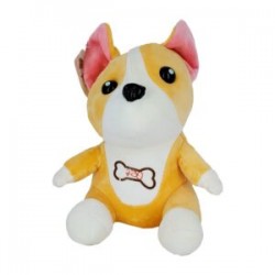 Peluche afelpado pequeño 20cm de perro con diseño hueso en barriga y ventosa para colgar / mr-530040