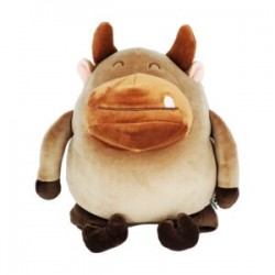 Peluche de toro café kawaii con cojín de viaje integrado, 32cm / la bella pandita / 488m