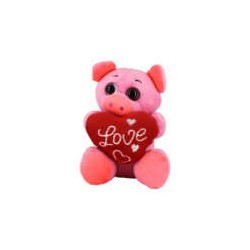 1pza Peluche pequeño de 15cm en forma de cerdito, pato, rana, jirafa o panda con corazón y frase / love / dia feliz / te amo