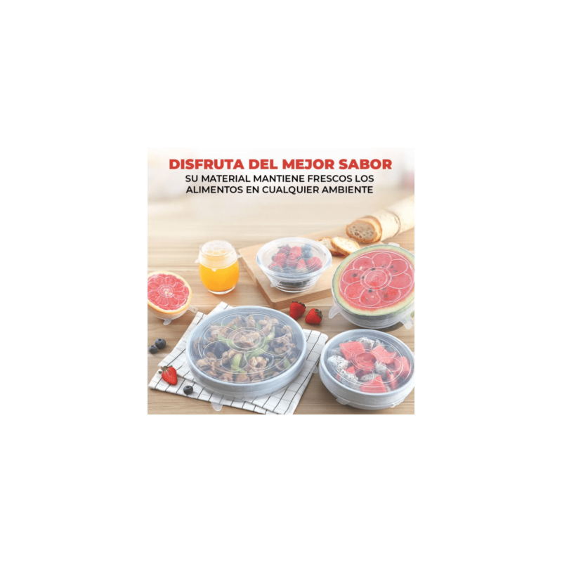Tapas Herméticas De Silicon Flexible Reutilizable 6Pz