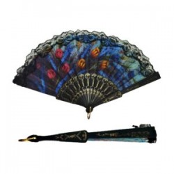 1pza Abanico de plástico con tela y con encaje, variedad de colores y diseños / a8