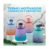 Botella con medidor motivacional 1.3lt + correa, stickers y popote