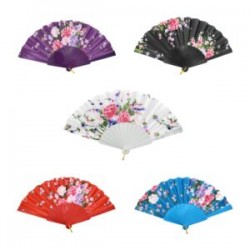 1pza Abanico con diseño rosas flores y mango liso de plástico 23cm, variedad de colores / lf-sz8671