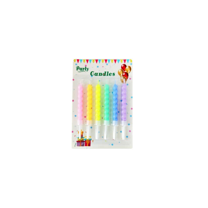 Paquete 6 velas con diseño espiral en colores pastel party candles, variedad de colores / bt-v1300