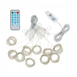 Cortina led tipo lluvia de luz cálida con 10 ganchos de plástico / bt-585