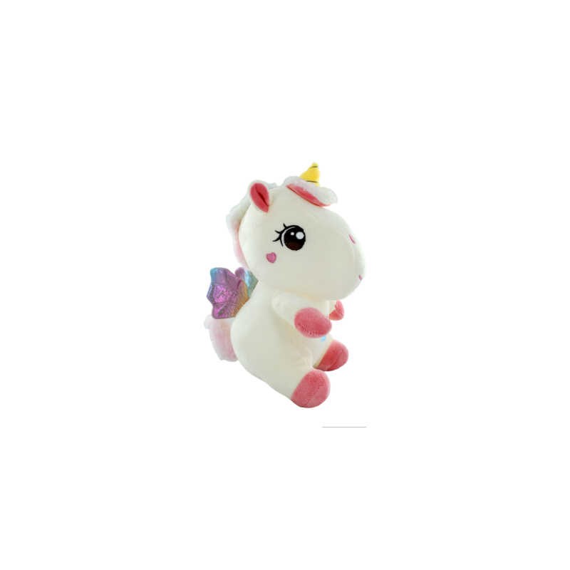Peluche afelpado en forma de unicornio con alas y arcoíris bordado 23cm / d034