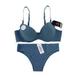 Conjunto de lencería de 2 piezas, brasier liso copa c con efecto push up y tirantes ajustables + bragas sin costuras, variedad d