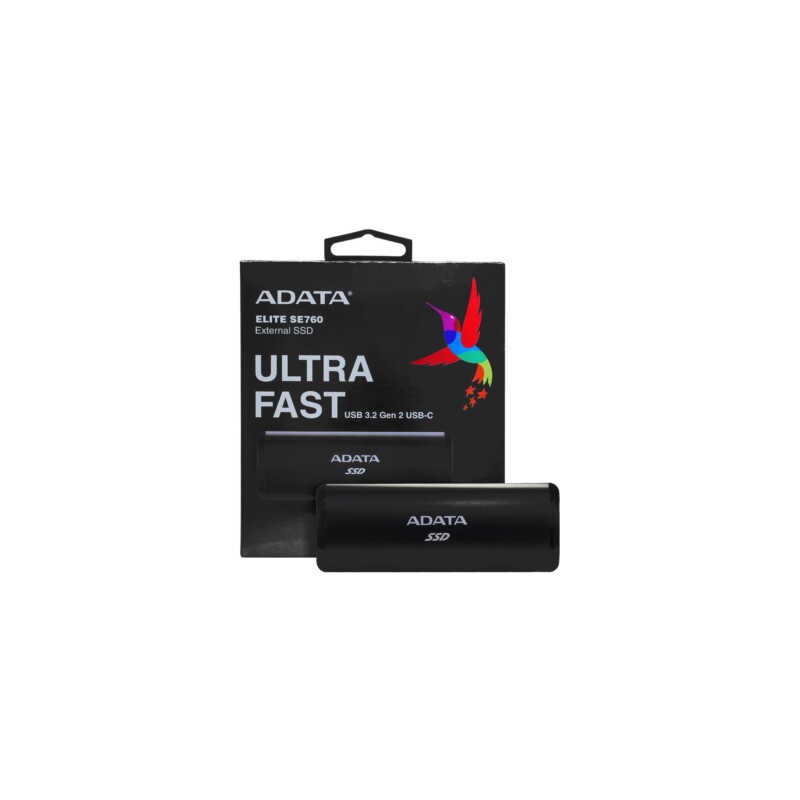 Ssd externo ultra fast adata de 512gb con usb 3.2 gen 2 usb-c en color negro / ase760-512gu32g2-cbk