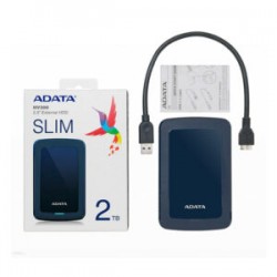 Unidad de disco duro externo 2.5 hdd adata color azul versión slim hv300 con puerto usb 3.2 y capacidad de 2tb