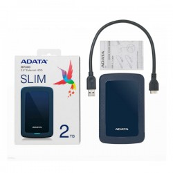 Unidad de disco duro externo 2.5 hdd adata color azul versión slim hv300 con puerto usb 3.2 y capacidad de 2tb