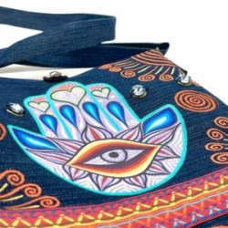 Bolsa “Cross Body” de mezclilla con HAMSA pintado a mano