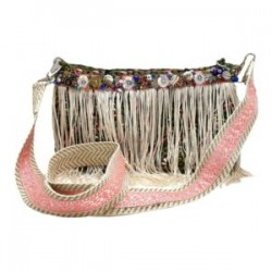 Bolsa “cross body” beige, salmón, rosa y verde militar con dijes bordados