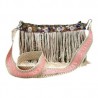 Bolsa “cross body” beige, salmón, rosa y verde militar con dijes bordados
