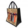 Bolsa cuadrada de yute con flecos de colores