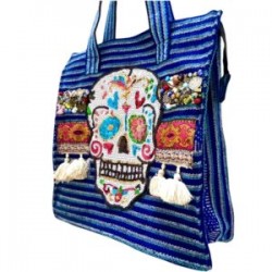 Bolsa Azul con Calavera bordada a mano