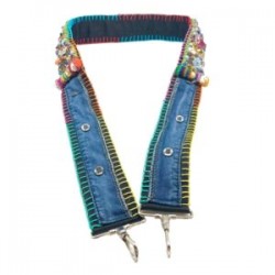 Asa para bolsa bordada con dijes, cristales y mezclilla