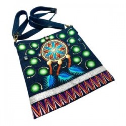 Bolsa “Cross Body” de mezclilla con ATRAPA SUEÑOS pintada a mano