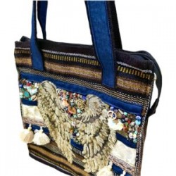 Bolsa Cafe y Mezclilla con Alas bordada a mano