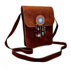 Bolsa de gamuza cruzada hecha a mano color cafe