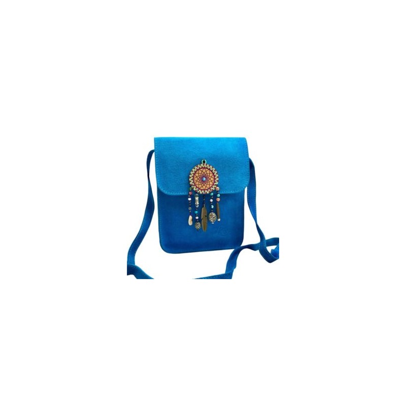 Bolsa de gamuza cruzada hecha a mano color turquesa