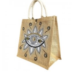 Bolsa cuadrada de yute con ojo pintada a mano