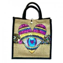 Bolsa CUADRADA de yute con parche de corazón