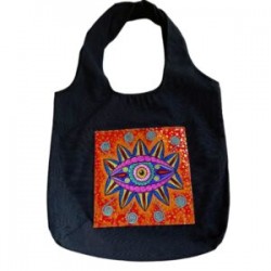Bolsa de manta negra con ojo pintado a mano