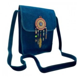 Bolsa de gamuza cruzada hecha a mano color marino