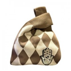 Bolsa de punto con HAMSA color plata y piel