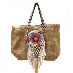 Bolsa de yute con atrapa sueños y asa huichol