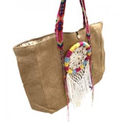 Bolsa de yute con atrapa sueños y asa huichol