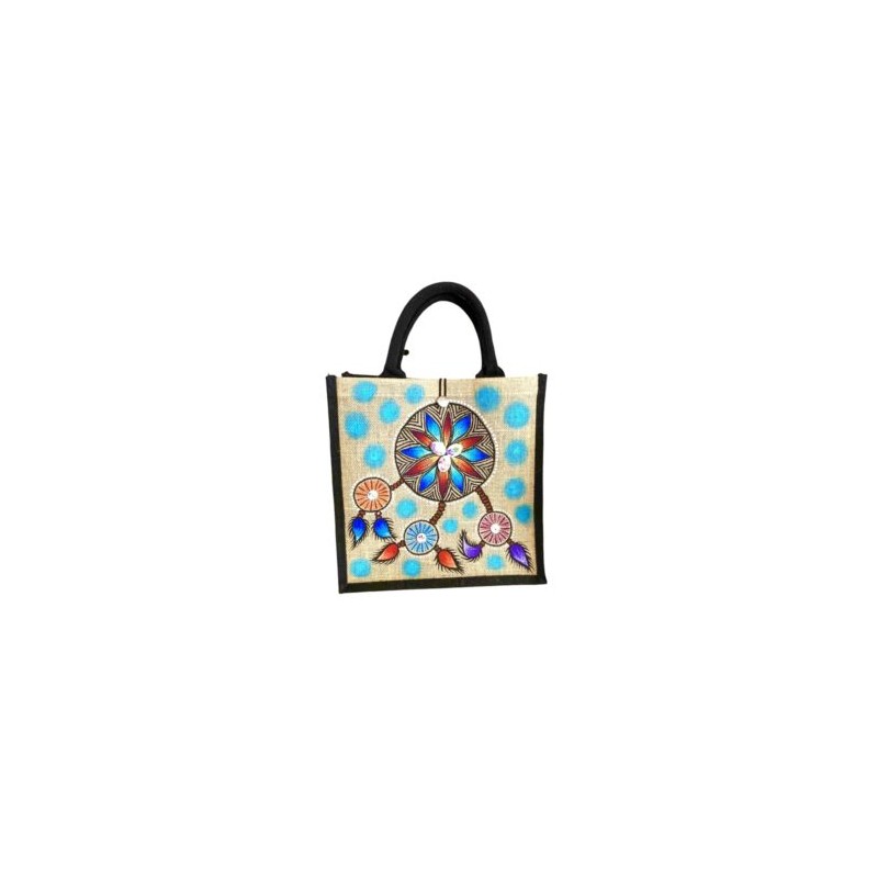 Bolsa de yute con atrapasueños pintado a mano