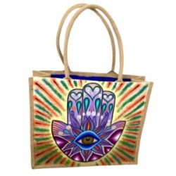 Bolsa de yute con hamsa pintada a mano