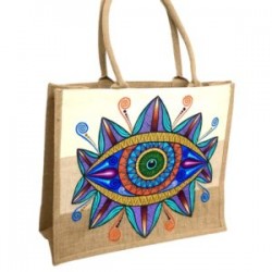 Bolsa de yute con ojo pintado a mano